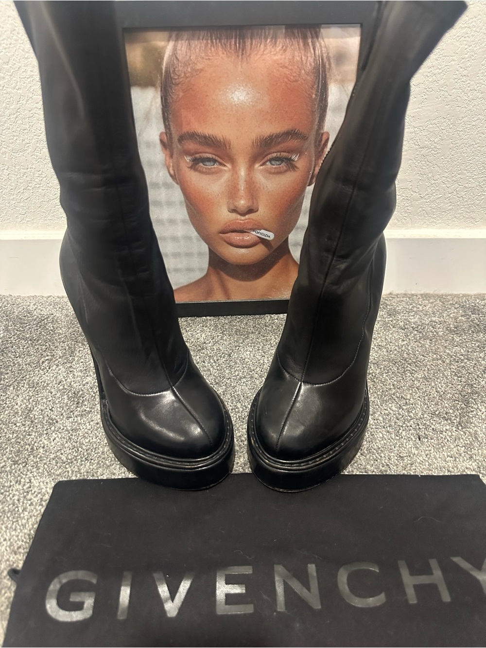 Givenchy Black Leather Platform Boots Sz